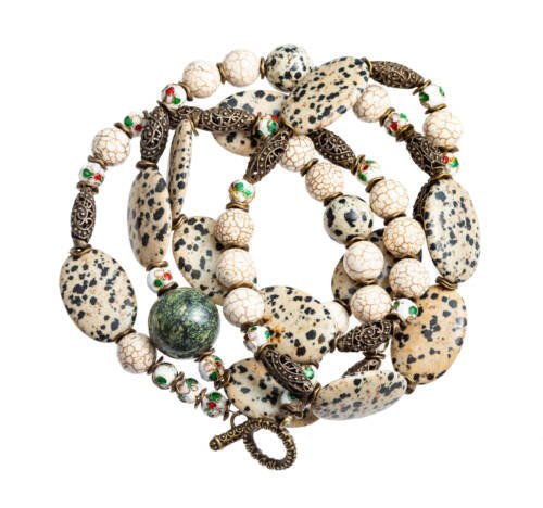 PULSERA DIAMANTADA JASPE DALMATA